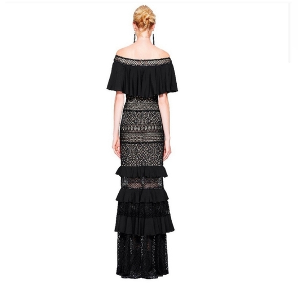 SOLD Tadashi Shoji Alexia Off-The-Shoulder Gown size 8 EUC Black Tan gown - Picture 3 of 4